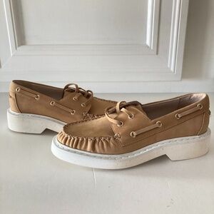 NWOT Cecelia New York Anthropologie Tan Leather Reedy Platform Loafers Sz 6